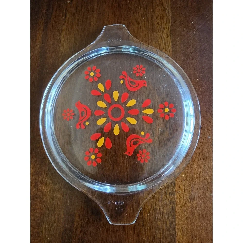 Pyrex A-9-C Lid Clear Red Yellow Retro Replacement Cover Vintage Glass